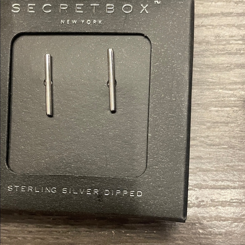 New In Box SecretBox Silver Bar Earrings(Sterling Silver Dipped)